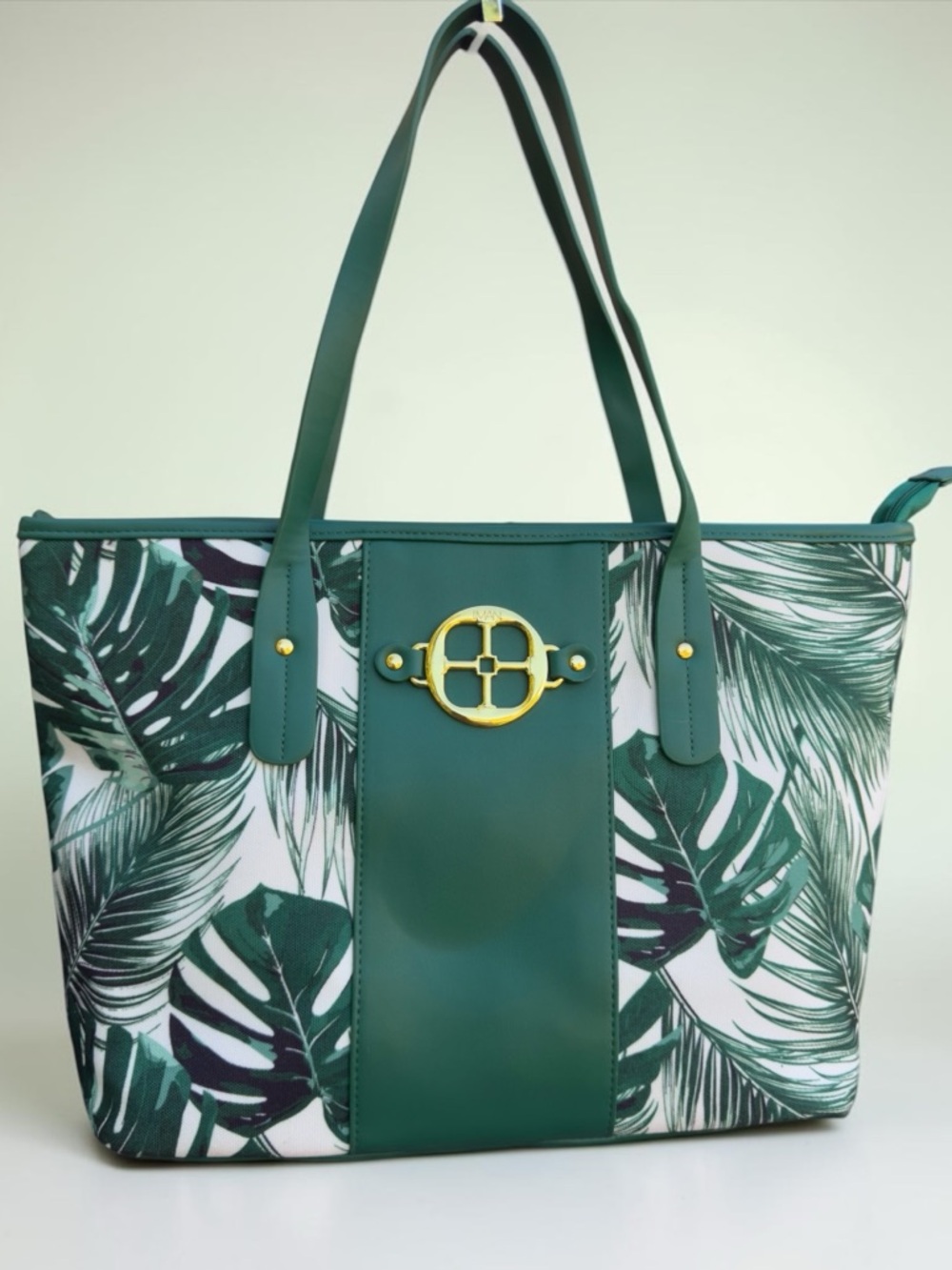 IMAN Tropical Palm and Monstera Leaf Resort Large Canvas Tote. NWOT.